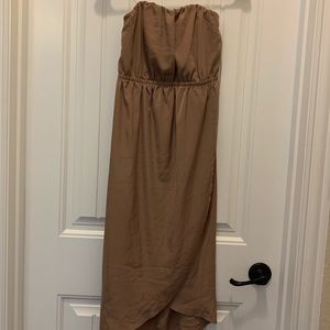 Strapless brown midi dress